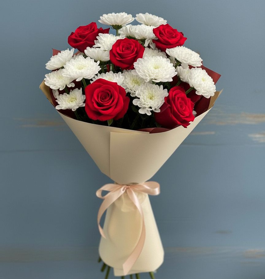 Букет цветов из: Розы и Хризантемы в Красный Яр Тульская область