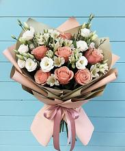 Букет цветов из:  Розы, Альстромерии и Лизиантусы в Красный Яр Тульская область