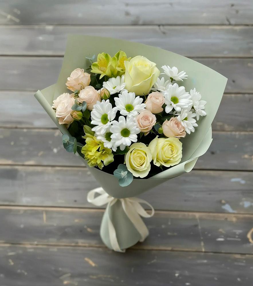 Букет цветов из: Альстромерии, Розы и Хризантемы в Красный Яр Тульская область