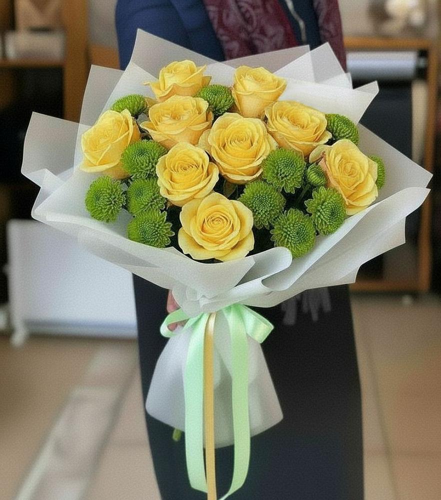 Букет цветов из: Хризантемы и Розы в Красный Яр Тульская область