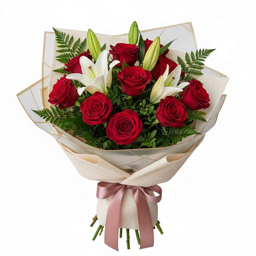 Букет цветов из: Лилии и Розы в Красный Яр Тульская область