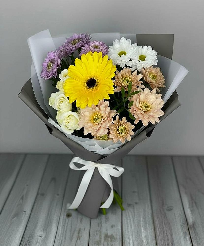 Букет цветов из: Розы, Герберы и Хризантемы в Красный Яр Тульская область