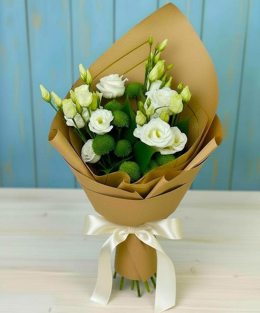 Букет цветов из: Хризантемы и Лизиантусы в Красный Яр Тульская область