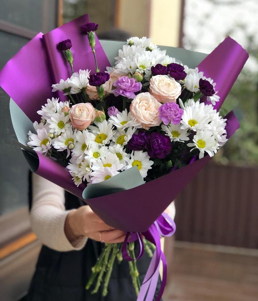 Букет цветов из: Хризантемы, Гвоздики и Розы в Красный Яр Тульская область