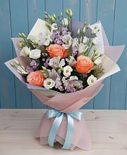 Букет цветов из:  Лизиантусы, Розы, Альстромерии и Гипсофила #REPLACE_PRED# Красный Яр Тульская область