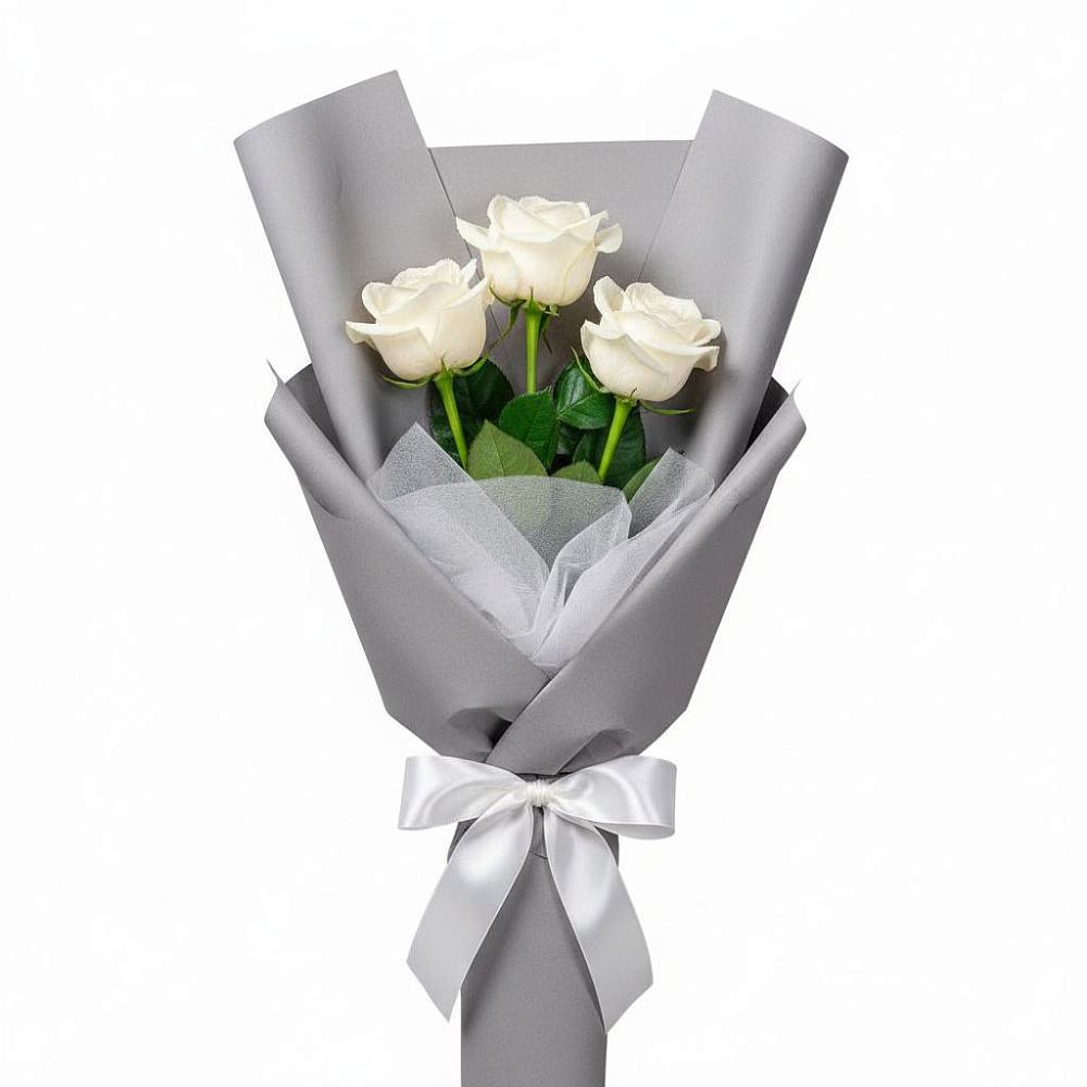 Букет 3 белые розы в Красный Яр Тульская область