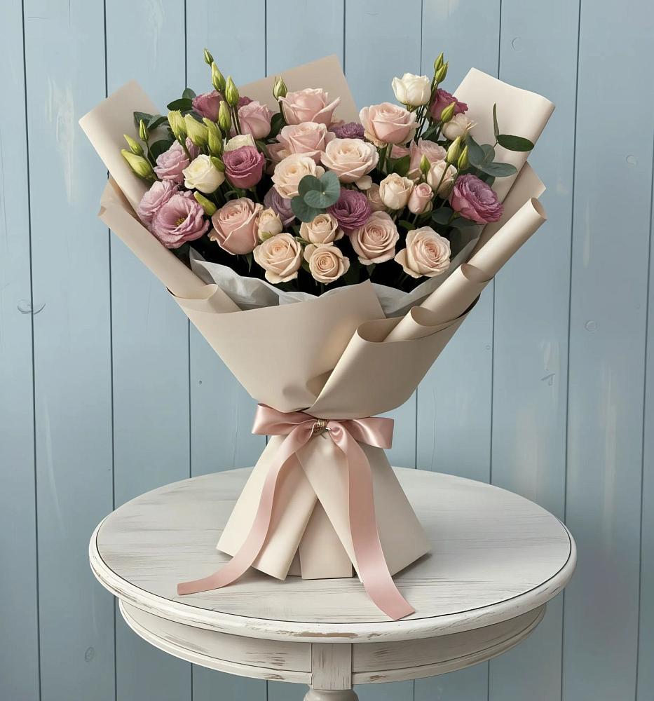 Букет цветов из: Розы и Лизиантусы в Красный Яр Тульская область