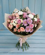 Букет цветов из:  Хризантемы, Розы и Альстромерии в Красный Яр Тульская область