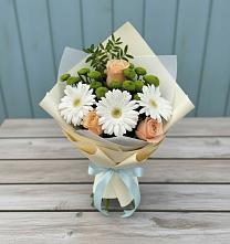Букет цветов из:  Герберы, Розы и Хризантемы в Красный Яр Тульская область